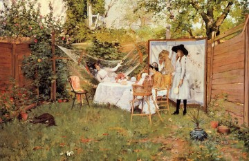 company of captain reinier reael known as themeagre company Painting - The Open Air Breakfast aka The Backyard Breakfast Out of Doors William Merritt Chase